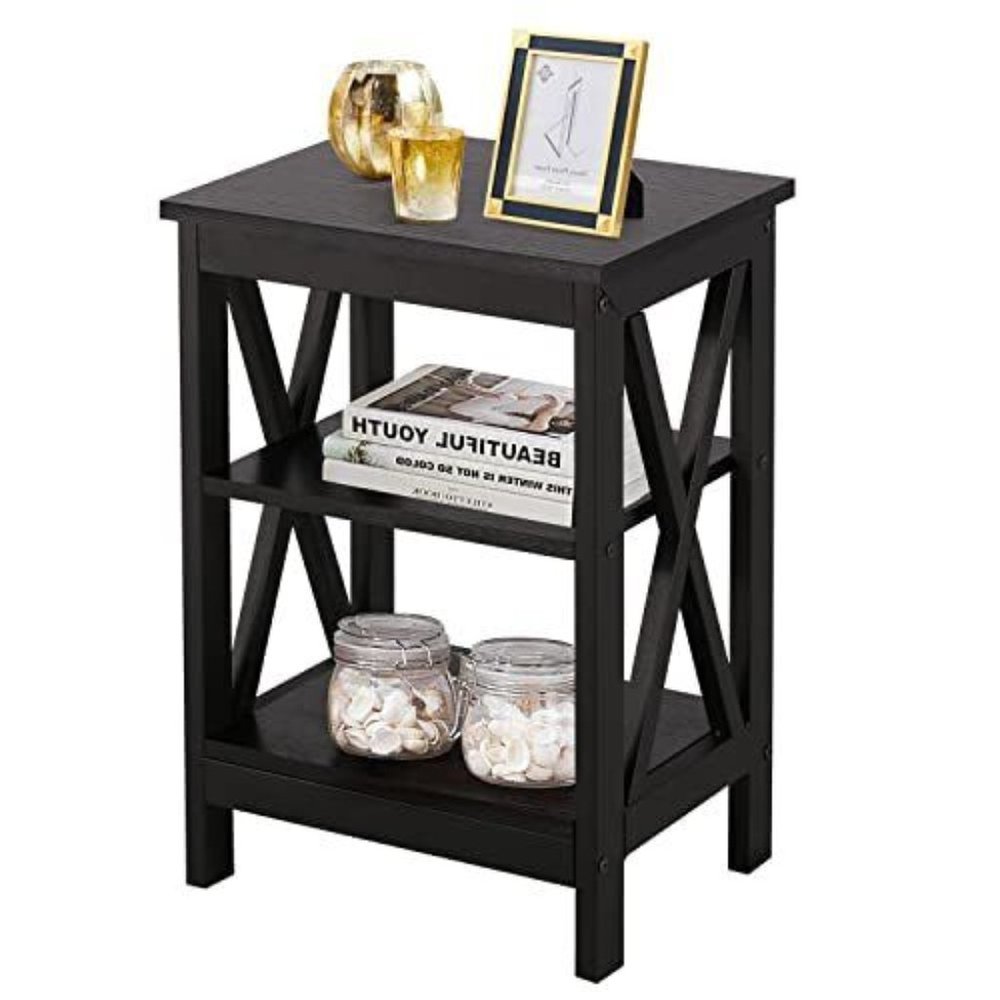 Nightstand Sofa Side Table with 3-Tier Storage Shelf for Living Room B...